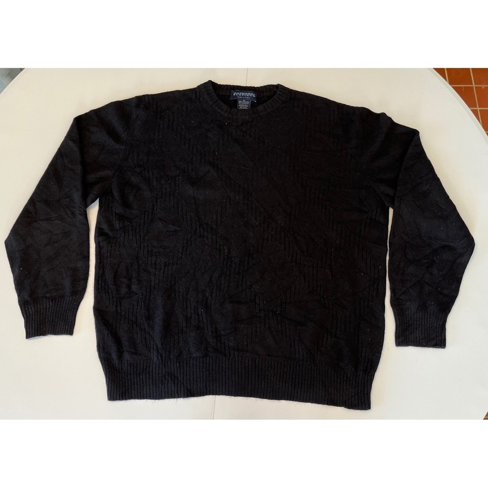 Hathaway Platinum 100% Cashmere V Neck‎ Textured Sweater Italy Mens XL Black